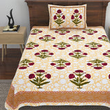 Cotton Floral Print Single bedsheet with 1 Pillow Cover