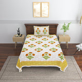 Cotton Floral Print Single bedsheet with 1 Pillow Cover