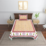 Cotton Floral Print Single bedsheet with 1 Pillow Cover