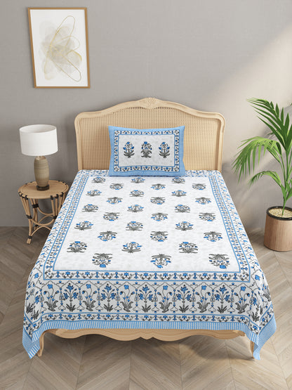 Cotton Floral Print Single bedsheet with 1 Pillow Cover