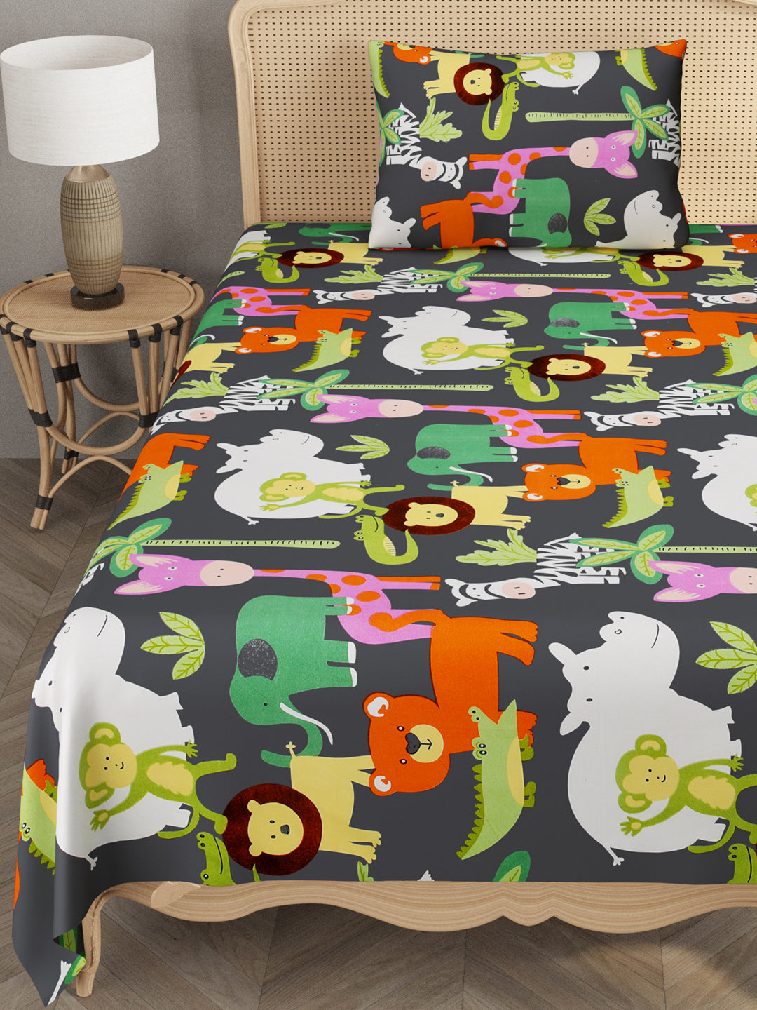 Polycotton Kids Print Single bedsheet with 1 Pillow Cover