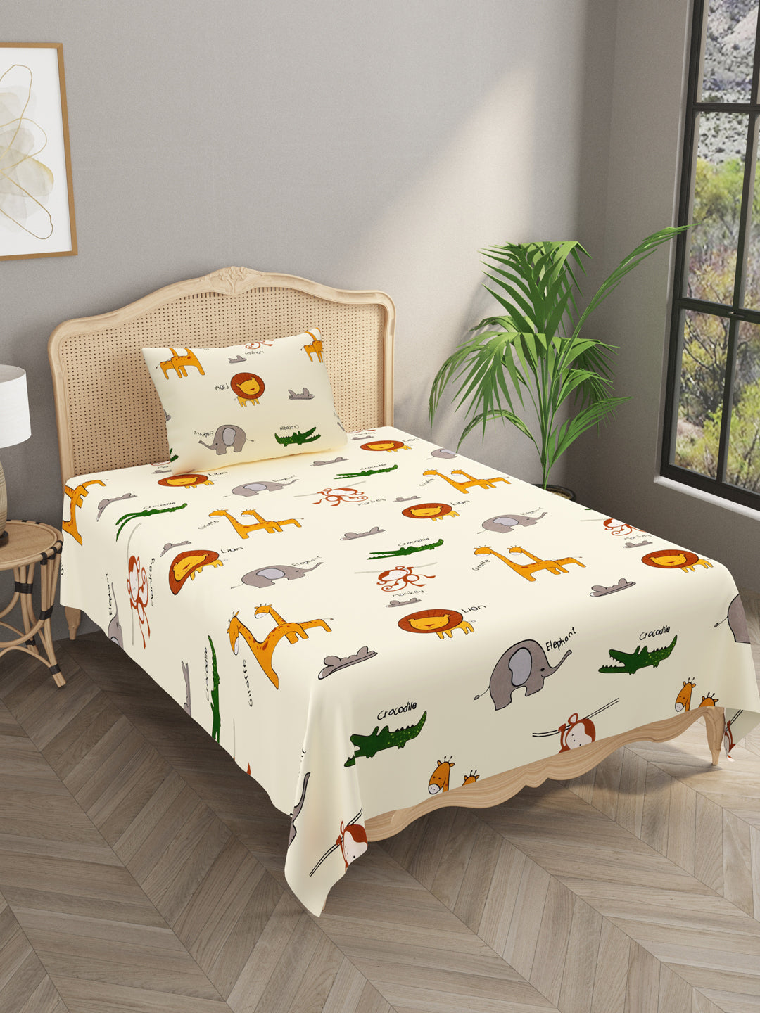 Polycotton Kids Print Single bedsheet with 1 Pillow Cover