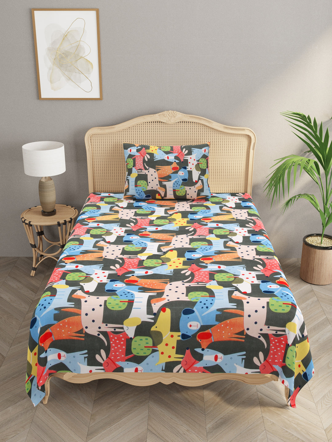 Polycotton Kids Print Single bedsheet with 1 Pillow Cover