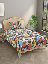 Polycotton Kids Print Single bedsheet with 1 Pillow Cover