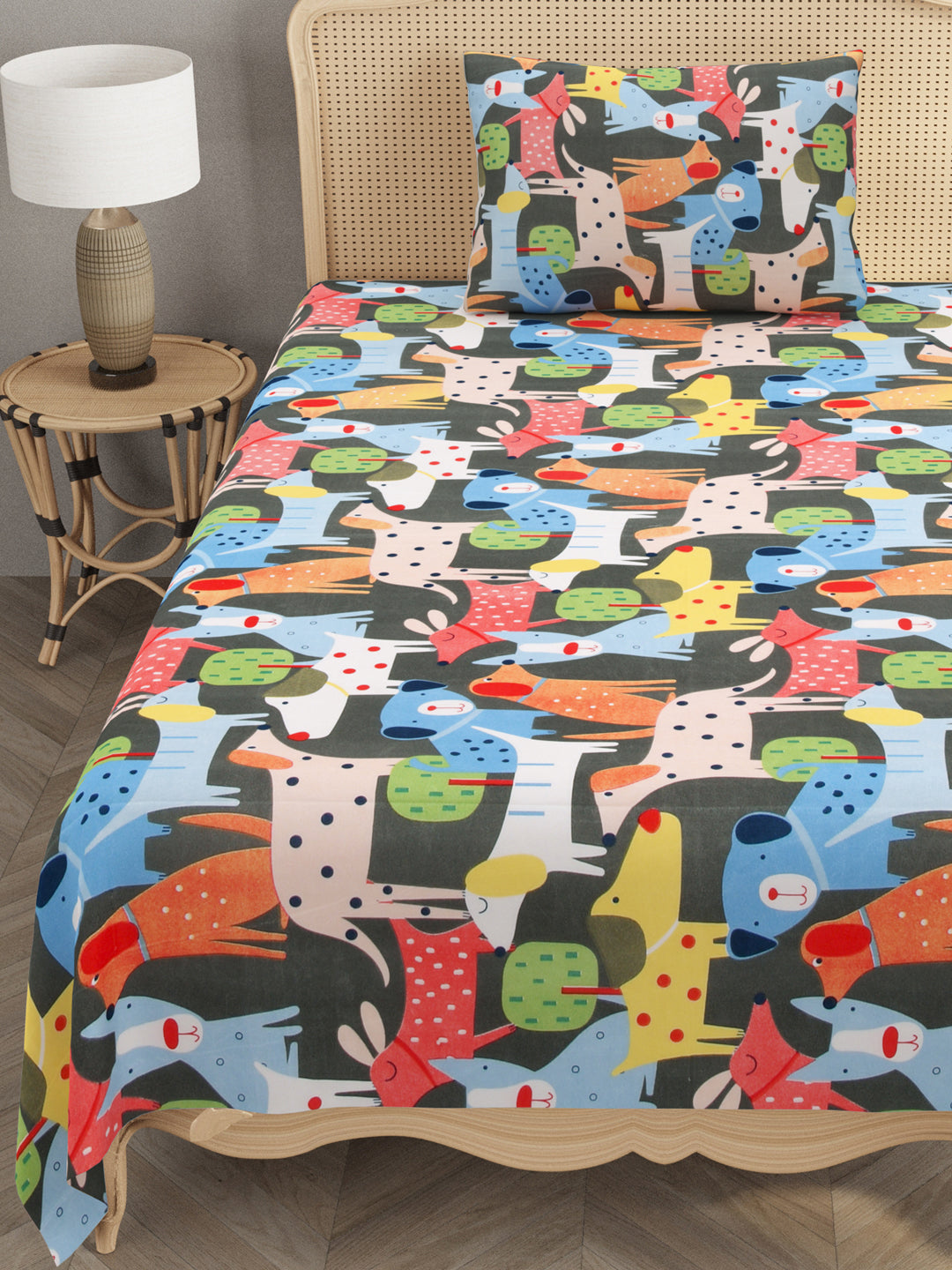 Polycotton Kids Print Single bedsheet with 1 Pillow Cover