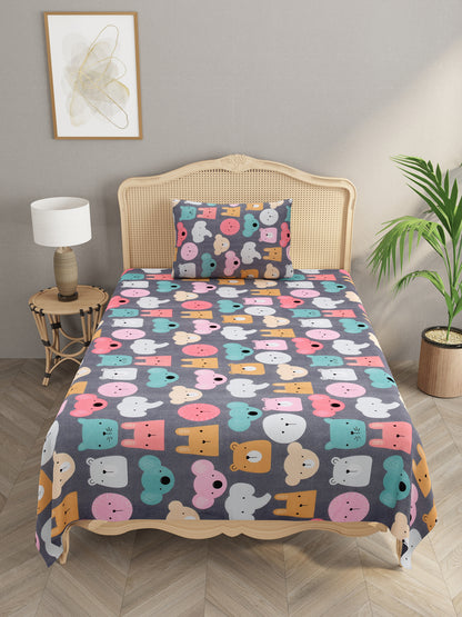 Polycotton Kids Print Single bedsheet with 1 Pillow Cover