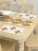 Handblock Printed Canvas Cotton Table Runner With Set Of 6 Mats