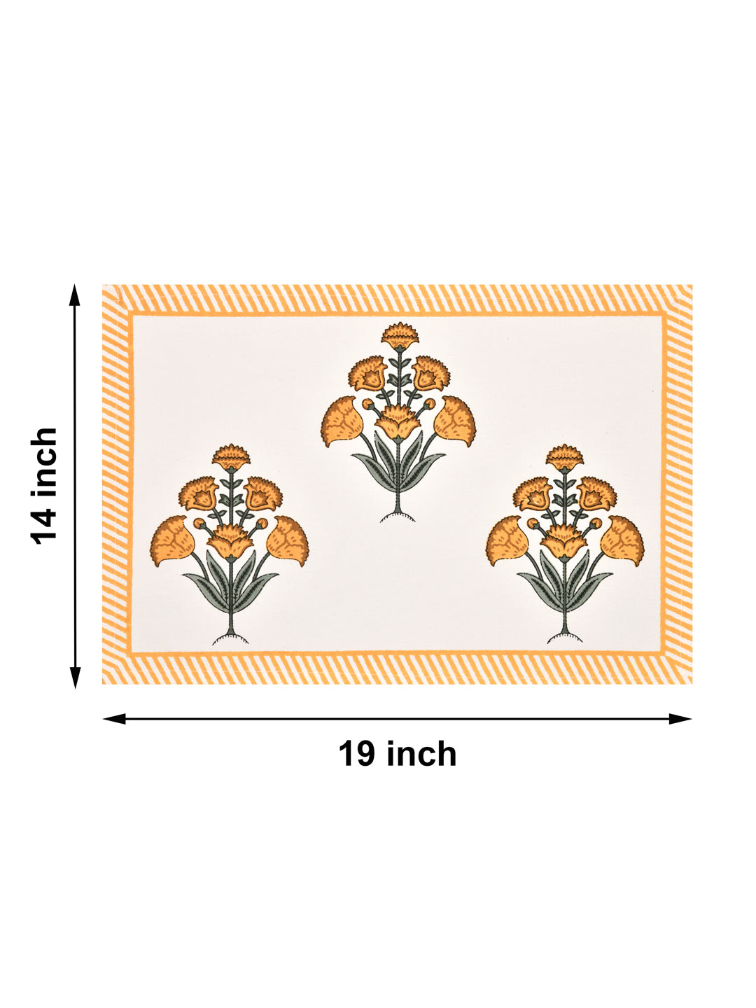 Handblock Printed Canvas Cotton Table Runner With Set Of 6 Mats