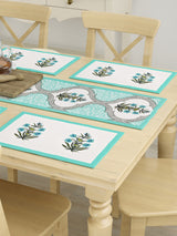 Handblock Printed Canvas Cotton Table Runner With Set Of 6 Mats