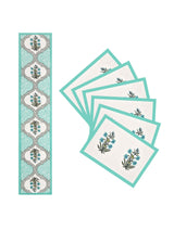 Handblock Printed Canvas Cotton Table Runner With Set Of 6 Mats