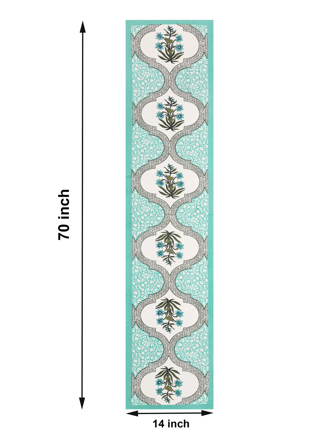 Handblock Printed Canvas Cotton Table Runner With Set Of 6 Mats
