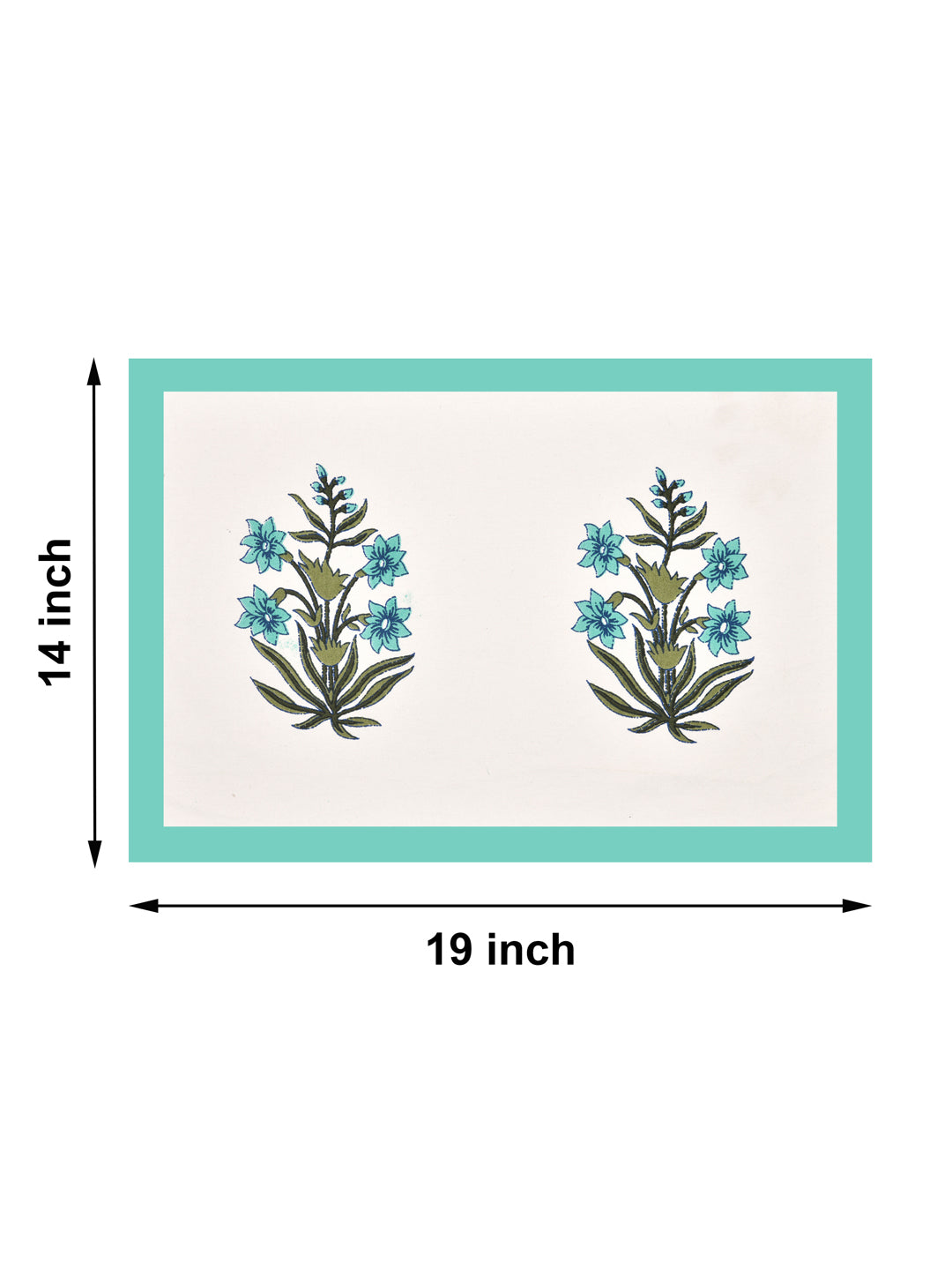 Handblock Printed Canvas Cotton Table Runner With Set Of 6 Mats
