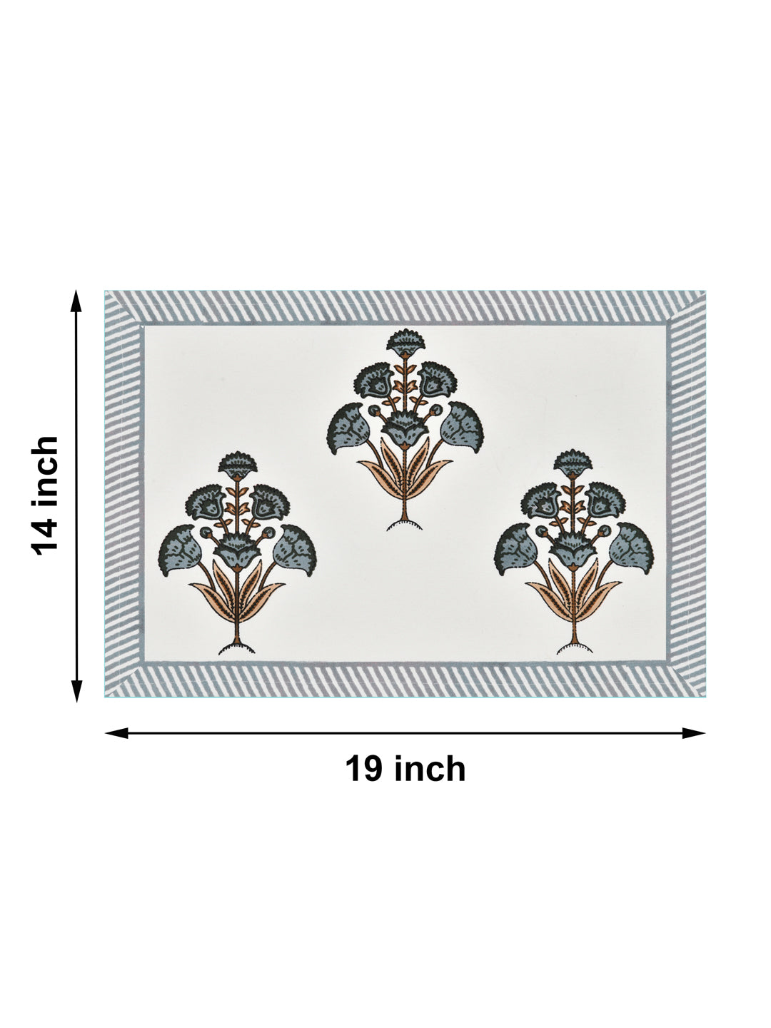 Handblock Printed Canvas Cotton Table Runner With Set Of 6 Mats