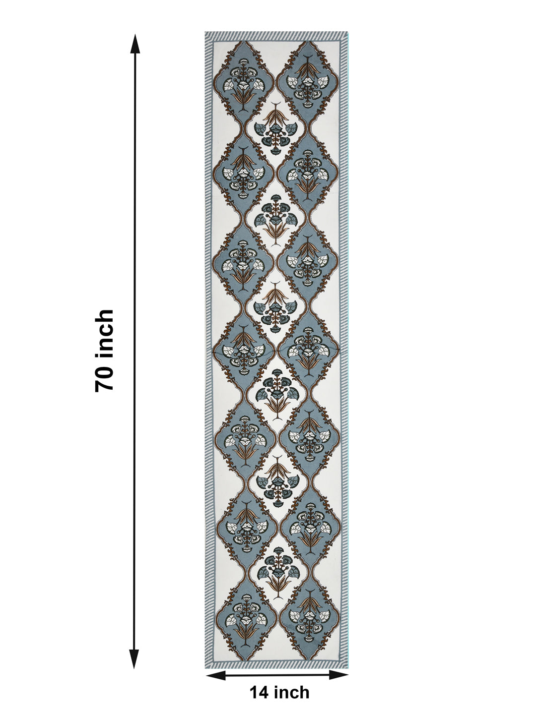 Handblock Printed Canvas Cotton Table Runner With Set Of 6 Mats