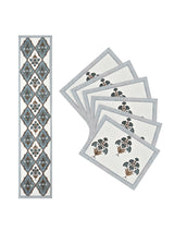 Handblock Printed Canvas Cotton Table Runner With Set Of 6 Mats