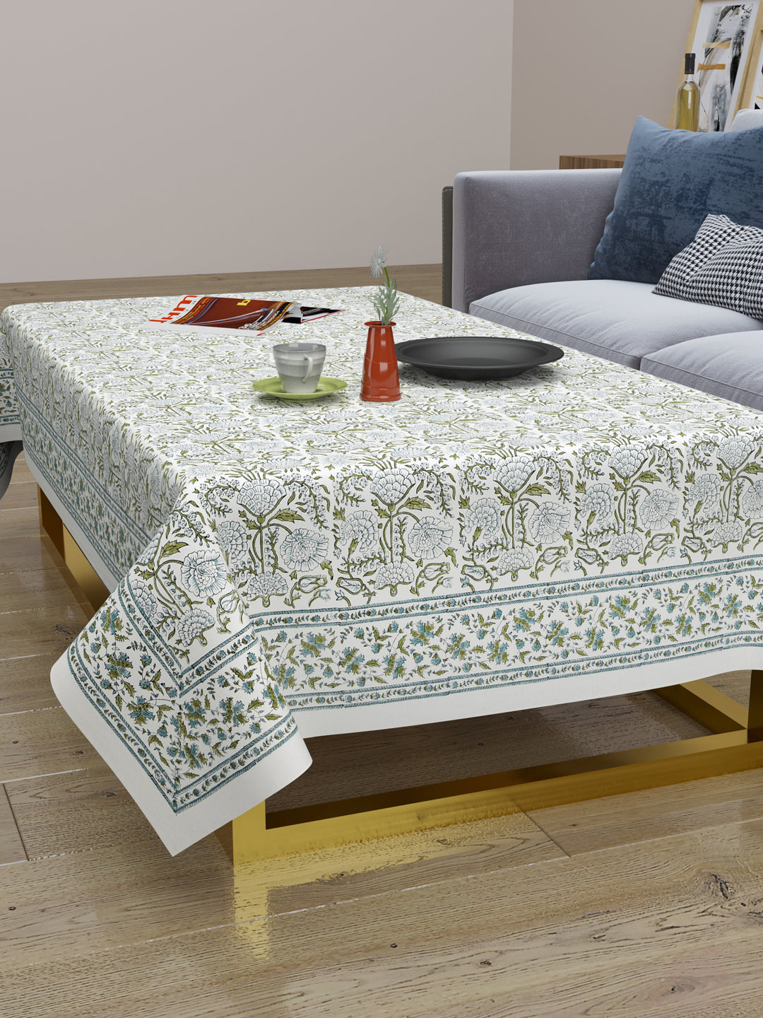 Handblock Printed Canvas Cotton Table Cloth 40X60 Inches - 4 Seater Dining Table-5