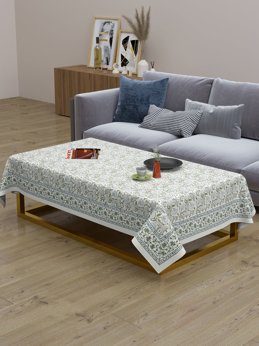 Handblock Printed Canvas Cotton Table Cloth 40X60 Inches - 4 Seater Dining Table-5