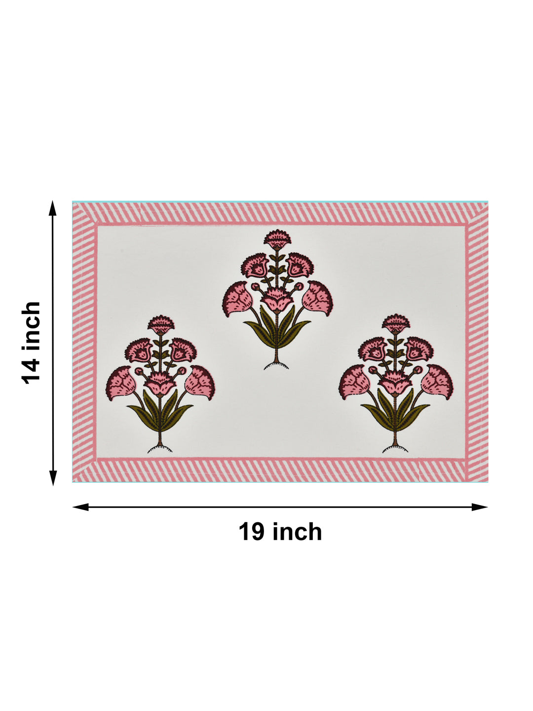 Handblock Printed Canvas Cotton Table Runner With Set Of 6 Mats