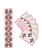 Handblock Printed Canvas Cotton Table Runner With Set Of 6 Mats