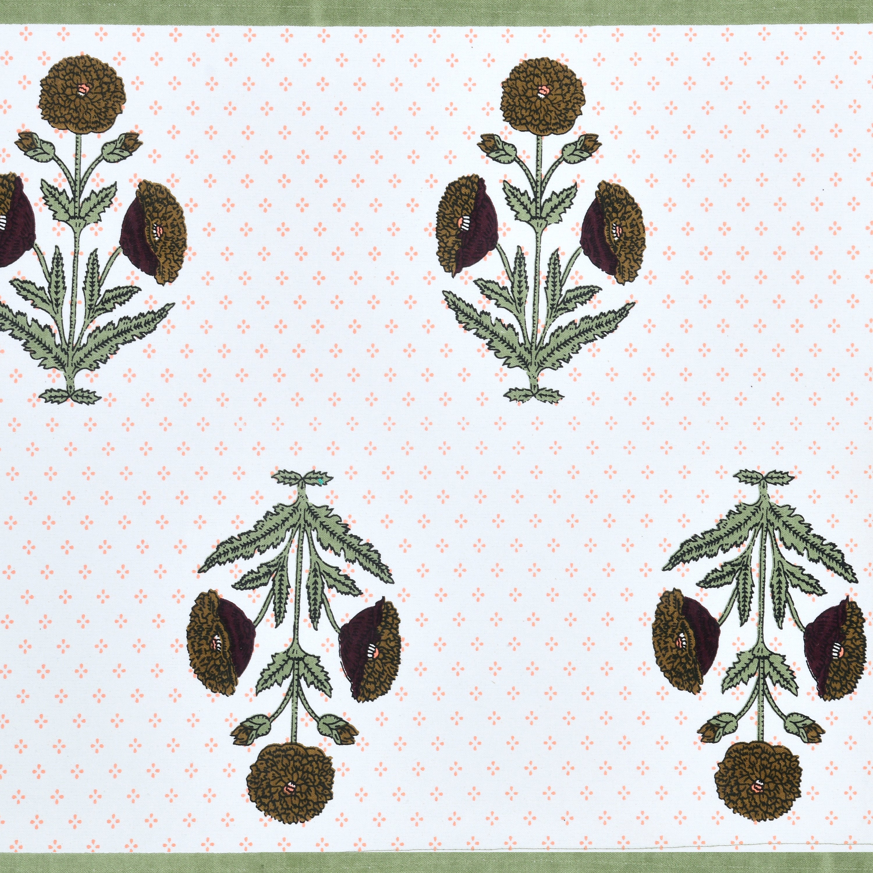 Handblock Printed Canvas Cotton Table Runner With Set Of 6 Mats