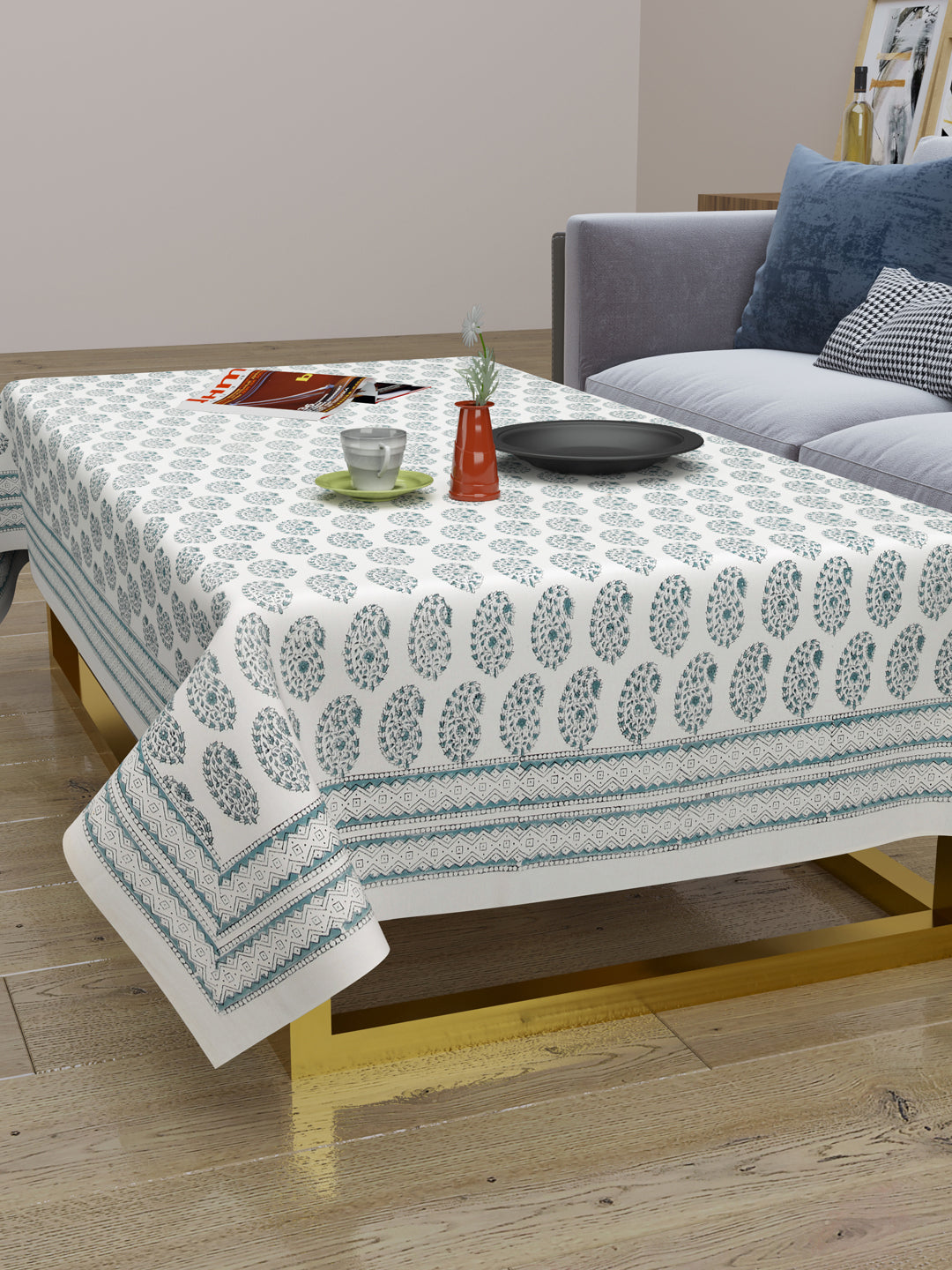 Handblock Printed Canvas Cotton Table Cloth 40X60 Inches - 4 Seater Dining Table-8