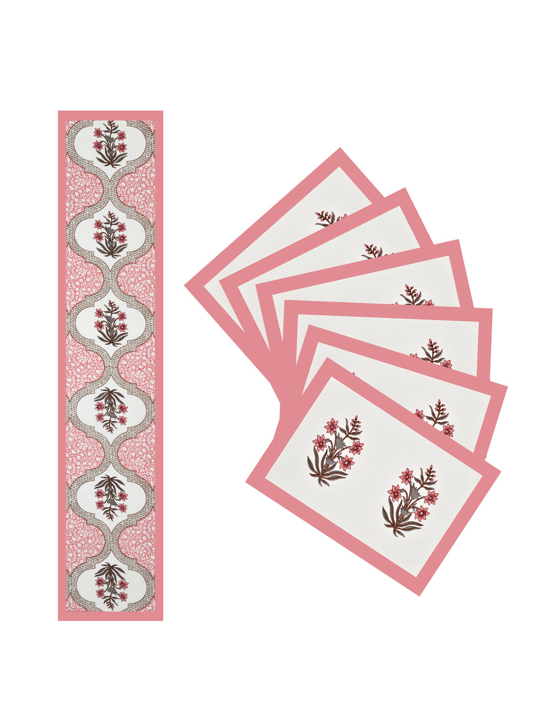 Handblock Printed Canvas Cotton Table Runner With Set Of 6 Mats