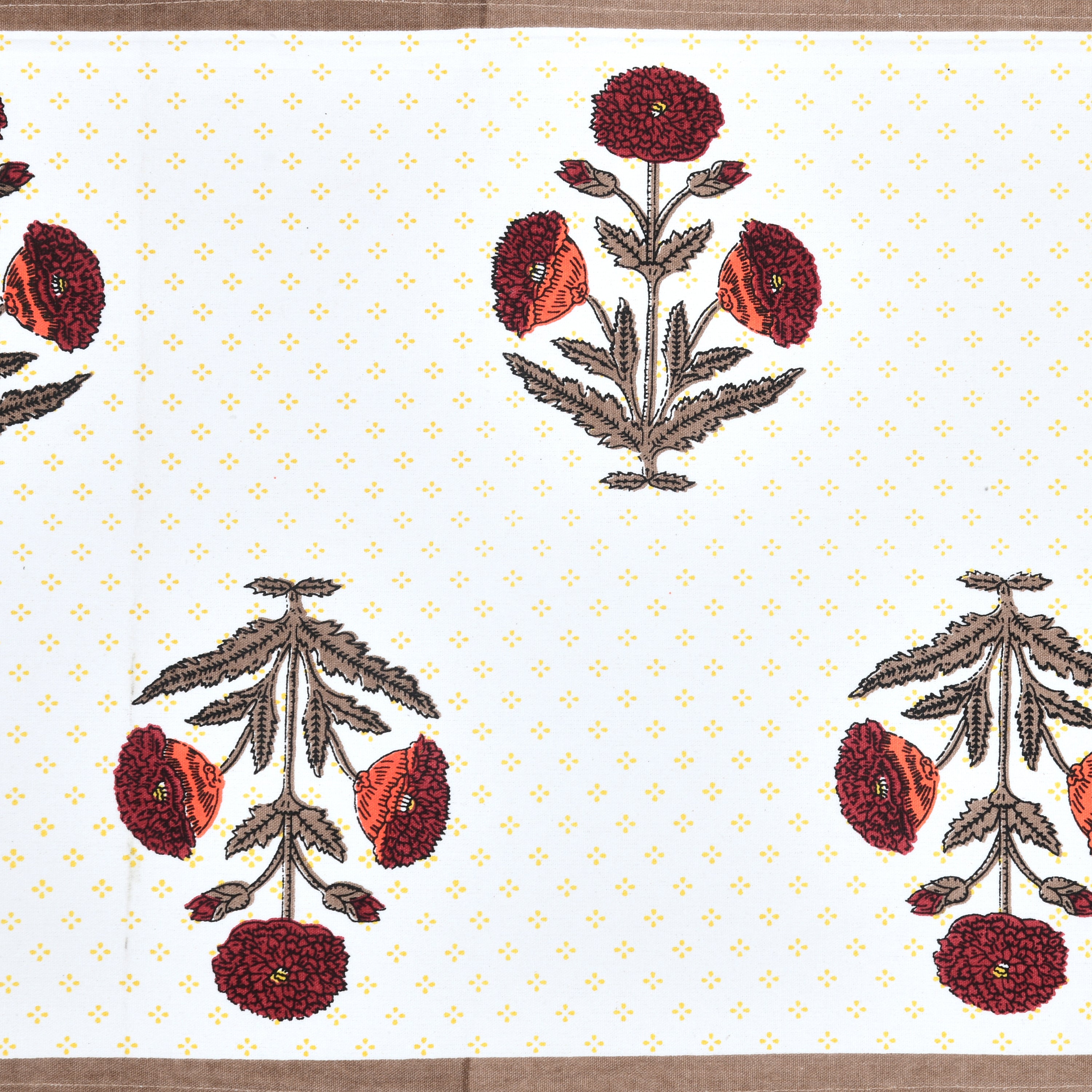 Handblock Printed Canvas Cotton Table Runner With Set Of 6 Mats