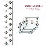 Handblock Printed Canvas Cotton Table Runner With Set Of 6 Mats