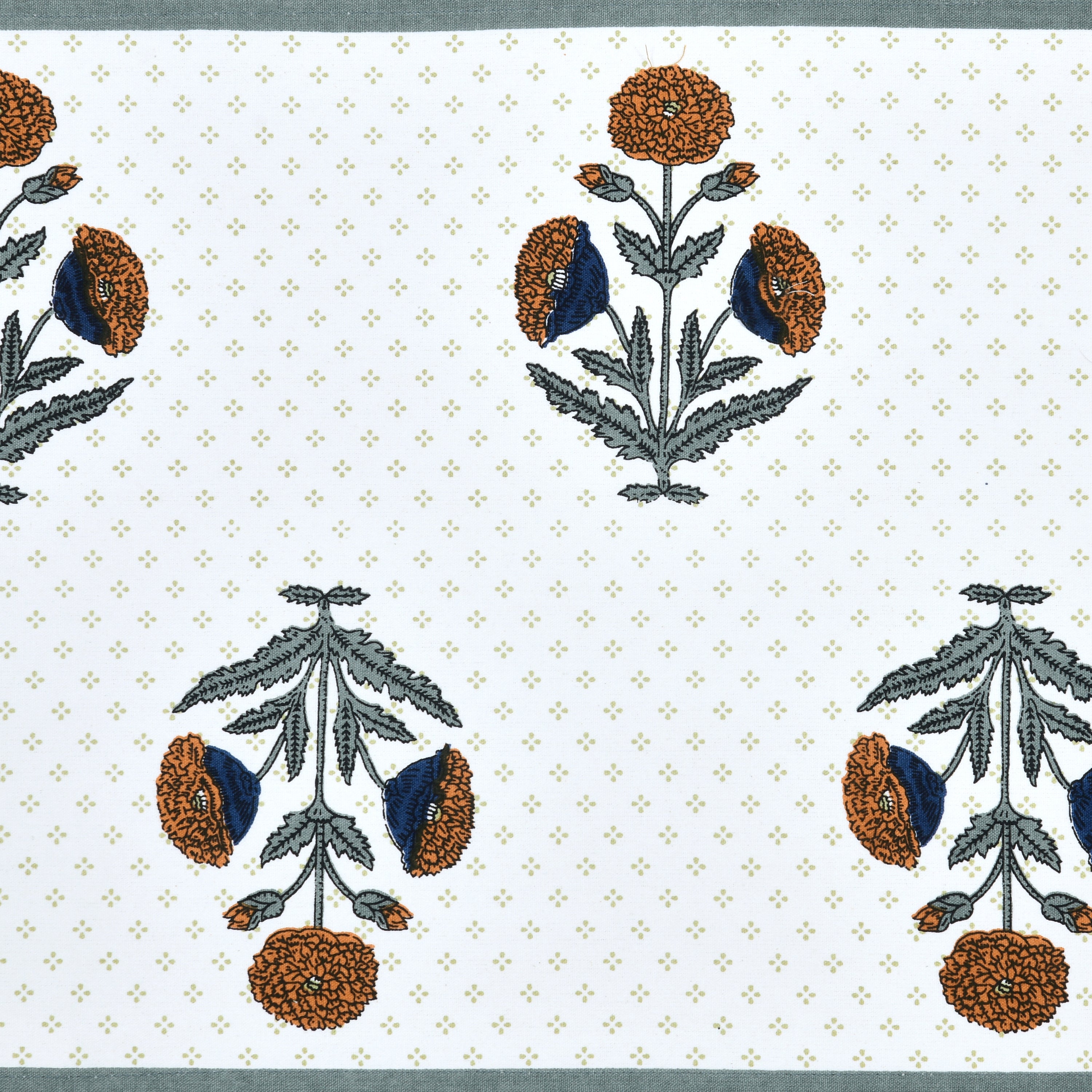 Diwali Gift Box with Handblock Printed Canvas Cotton Table Runner & Set Of 6 Mats, 2 laddoo candles