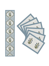 Handblock Printed Canvas Cotton Table Runner With Set Of 6 Mats