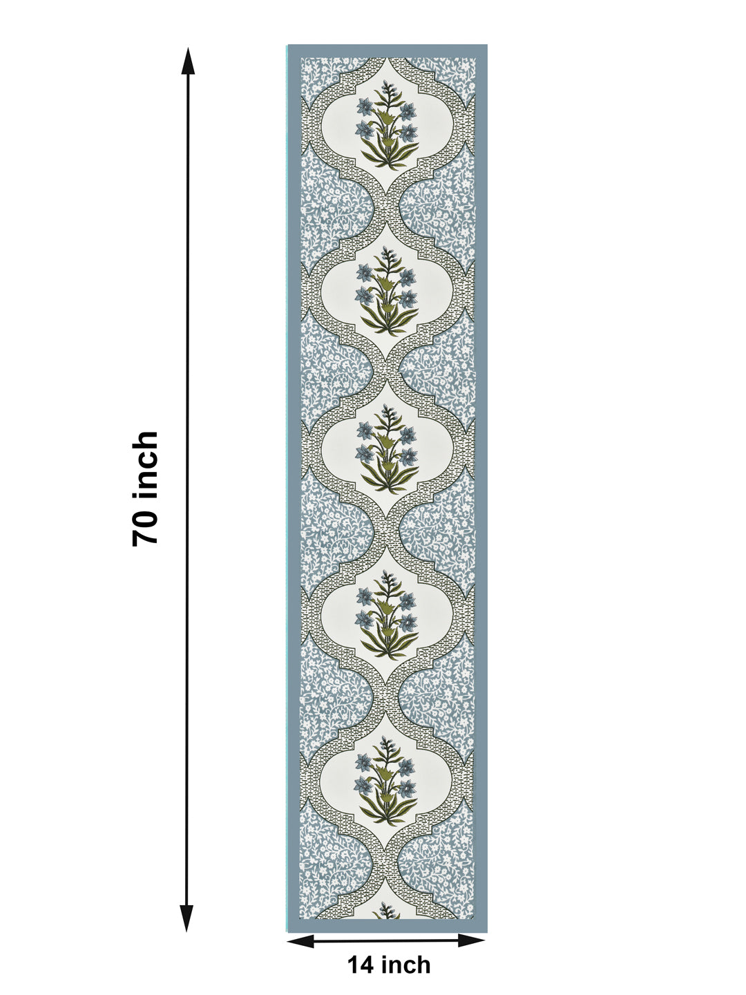 Handblock Printed Canvas Cotton Table Runner With Set Of 6 Mats