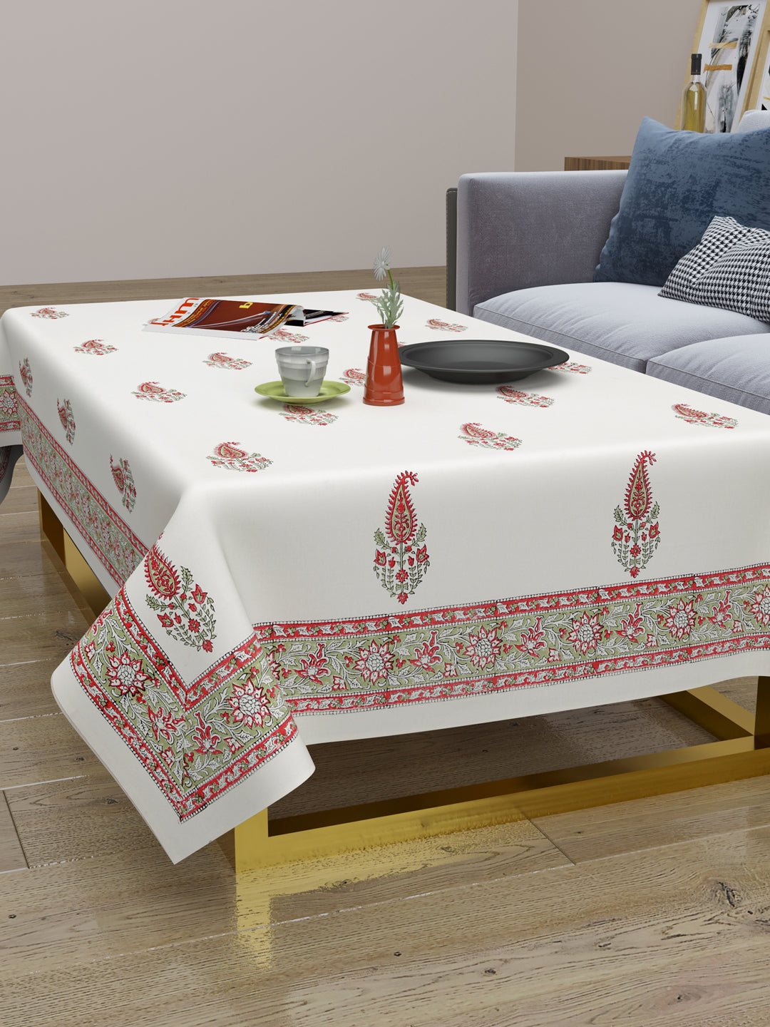 Handblock Printed Canvas Cotton Table Cloth 40X60 Inches - 4 Seater Dining Table (Copy)-6