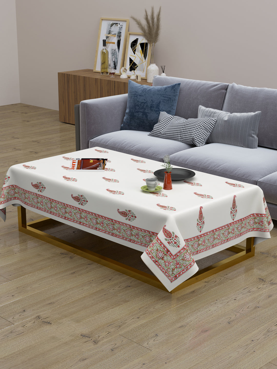 Handblock Printed Canvas Cotton Table Cloth 40X60 Inches - 4 Seater Dining Table (Copy)-6
