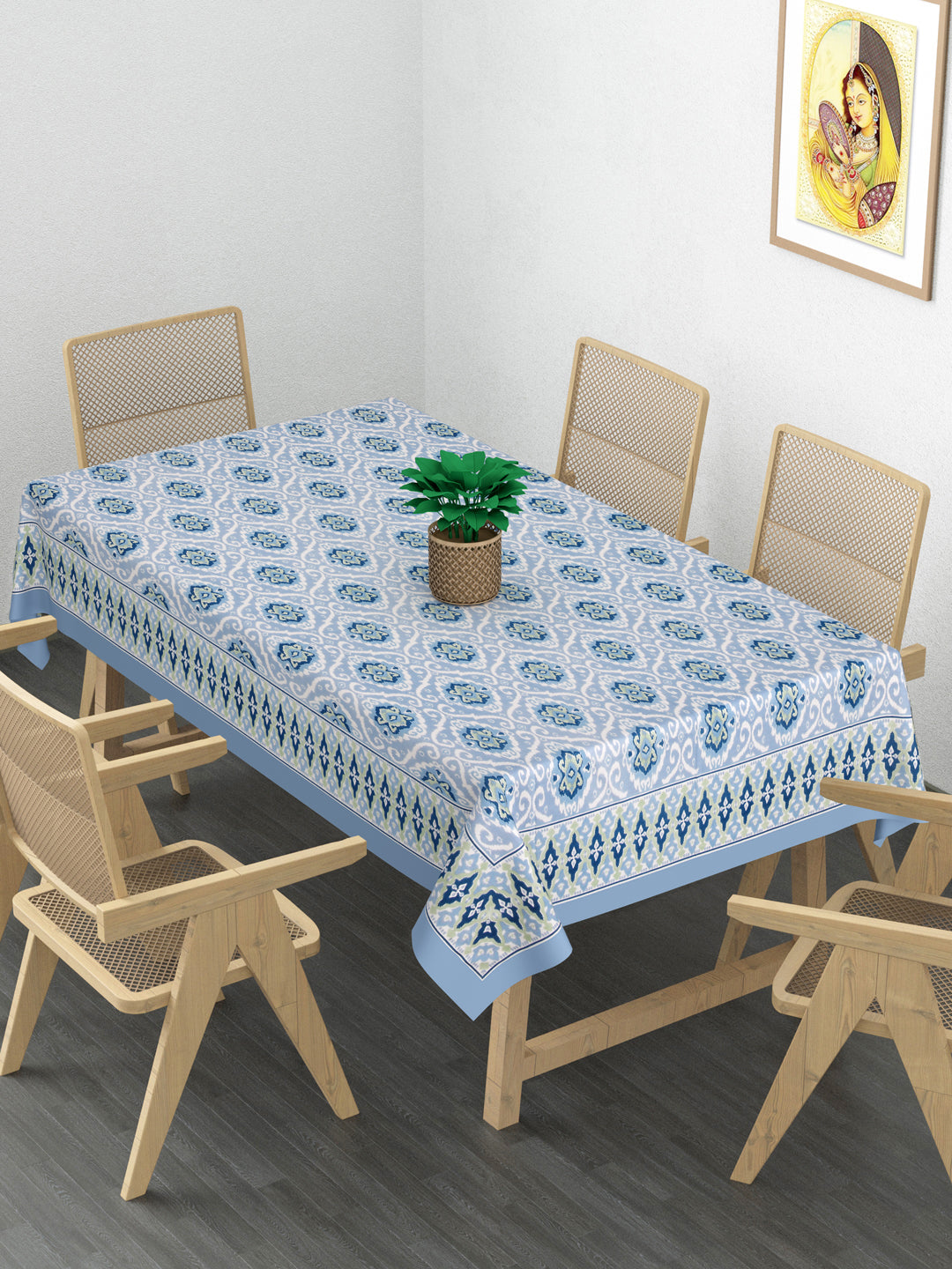 Cotton Ikat Print Table Cloth 60X90 Inches - 6 Seater Dining Table