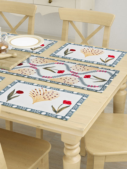 Handblock Printed Canvas Cotton Table Runner With Set Of 6 Mats