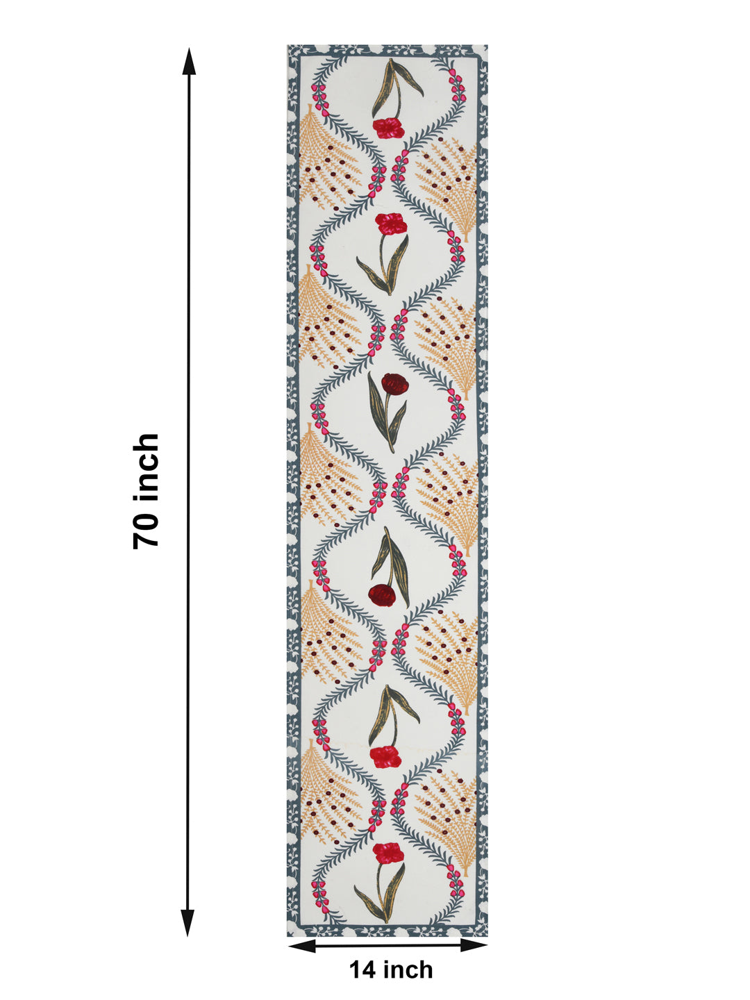 Handblock Printed Canvas Cotton Table Runner With Set Of 6 Mats