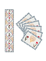 Diwali Gift Box with Handblock Printed Canvas Cotton Table Runner, Set Of 6 Mats & set of 2 Laddoo Candle