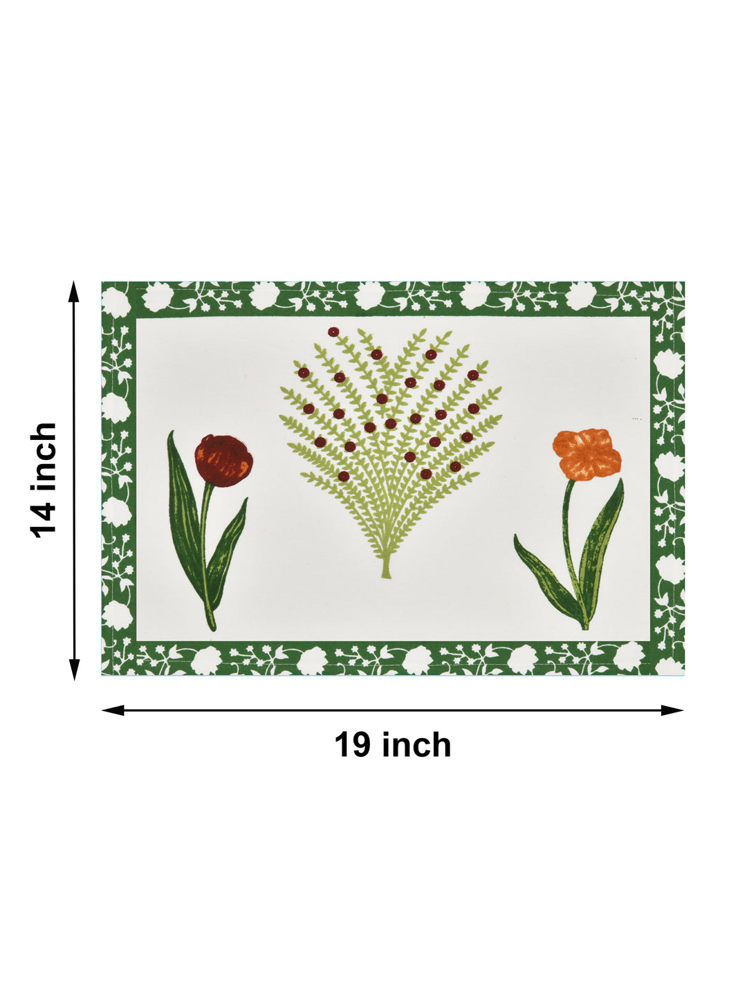 Handblock Printed Canvas Cotton Table Runner With Set Of 6 Mats
