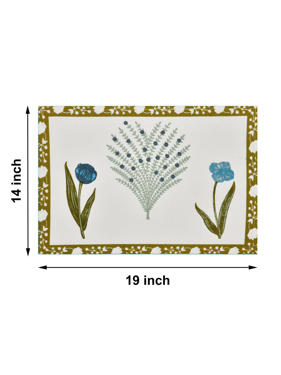 Handblock Printed Canvas Cotton Table Runner With Set Of 6 Mats