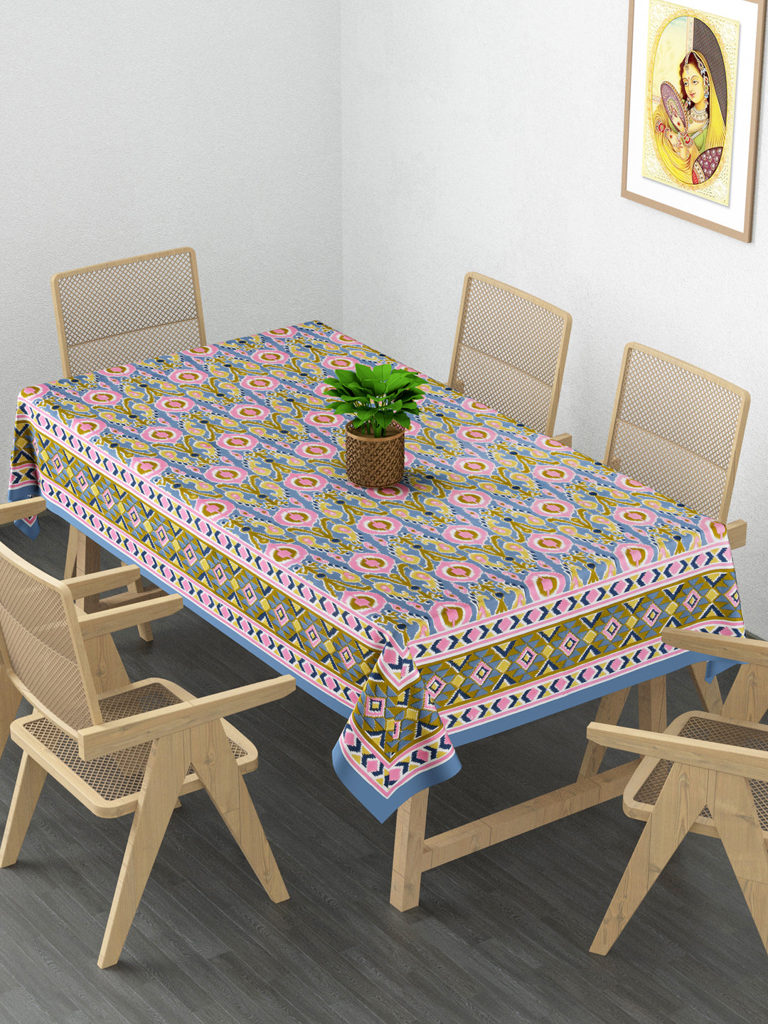 Cotton Floral Print Table Cloth 60X90 Inches - 6 Seater Dining Table