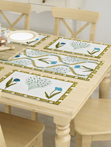 Handblock Printed Canvas Cotton Table Runner With Set Of 6 Mats