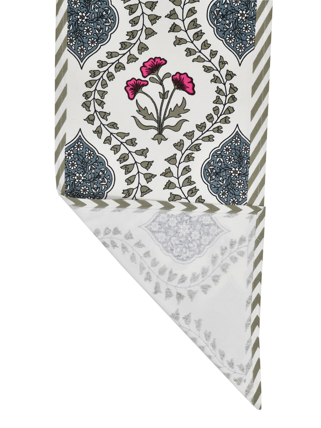 Handblock Printed Canvas Cotton Table Runner With Set Of 6 Mats