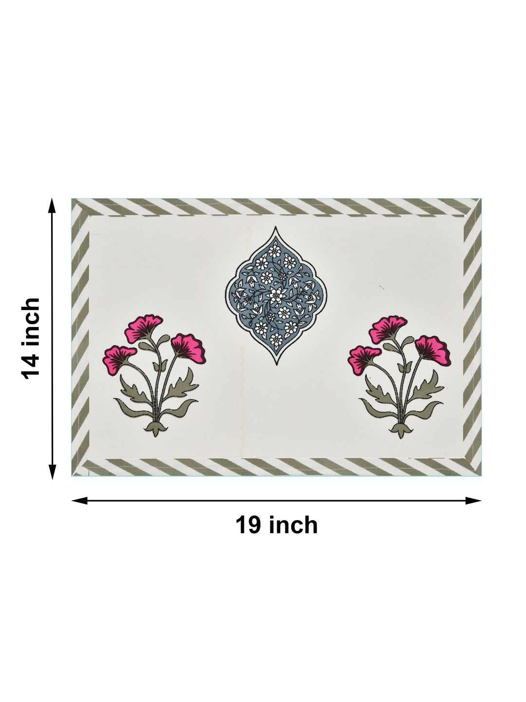 Handblock Printed Canvas Cotton Table Runner With Set Of 6 Mats