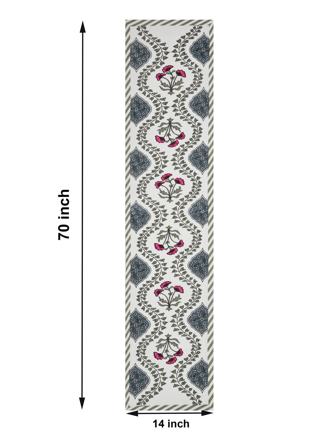 Handblock Printed Canvas Cotton Table Runner With Set Of 6 Mats
