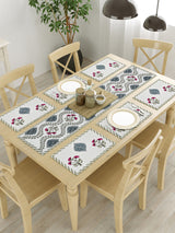 Handblock Printed Canvas Cotton Table Runner With Set Of 6 Mats