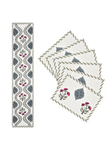 Handblock Printed Canvas Cotton Table Runner With Set Of 6 Mats