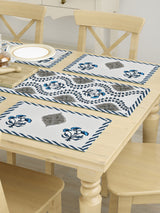 Handblock Printed Canvas Cotton Table Runner With Set Of 6 Mats