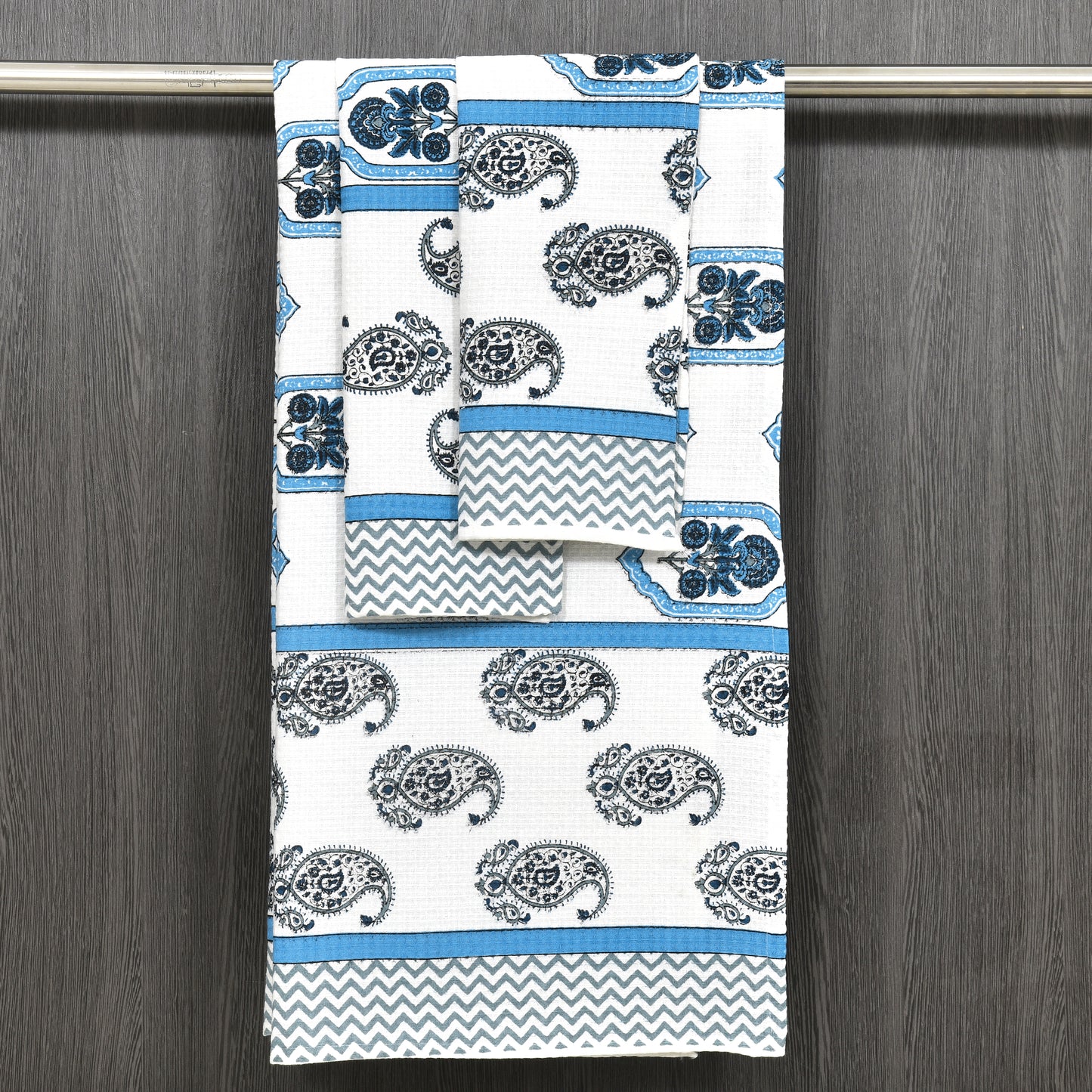 His & Her Towel Gift Set - Handblock Printed Towels - 2 Bath + 4 Hand Towels in 2 designs