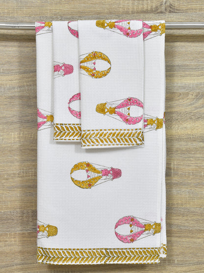 Rakhi Kids Gift Set - Handblock Printed Towels - 1 Bath + 2 Hand Towels