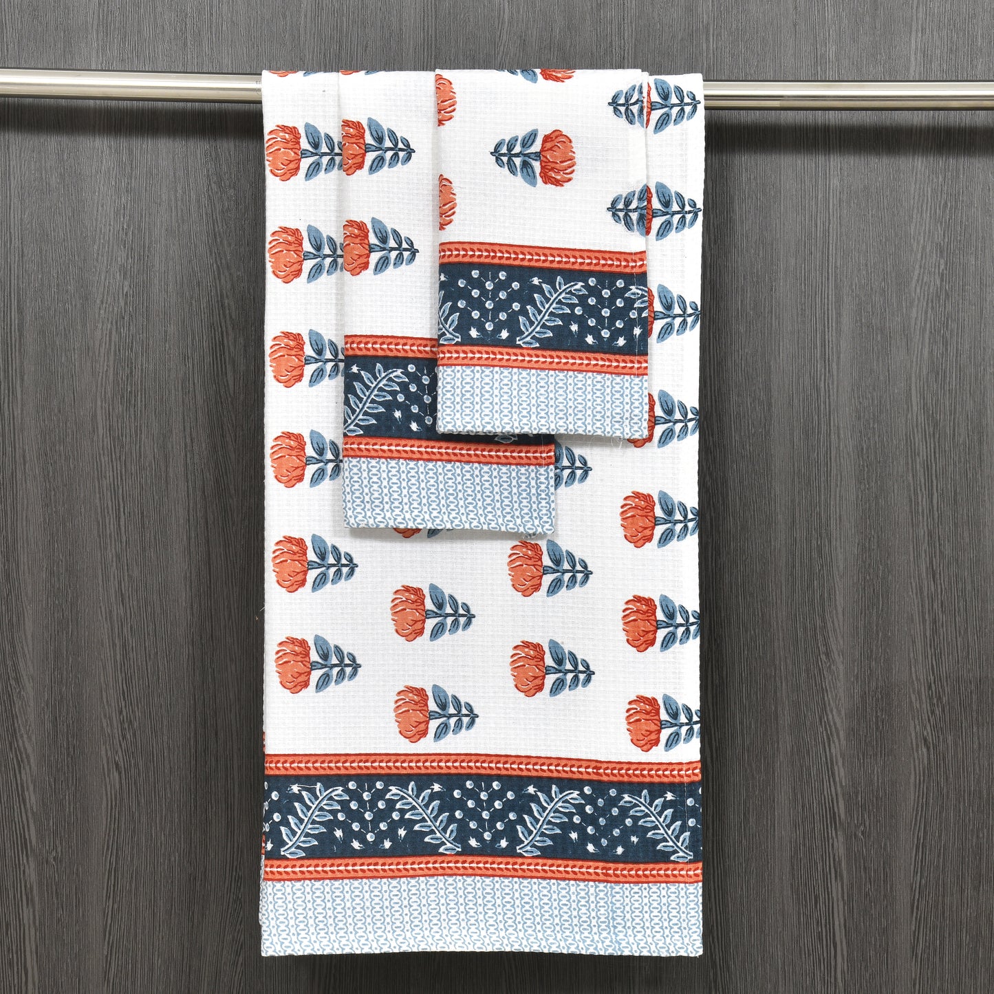 His & Her Towel Gift Set - Handblock Printed Towels - 2 Bath + 4 Hand Towels in 2 designs